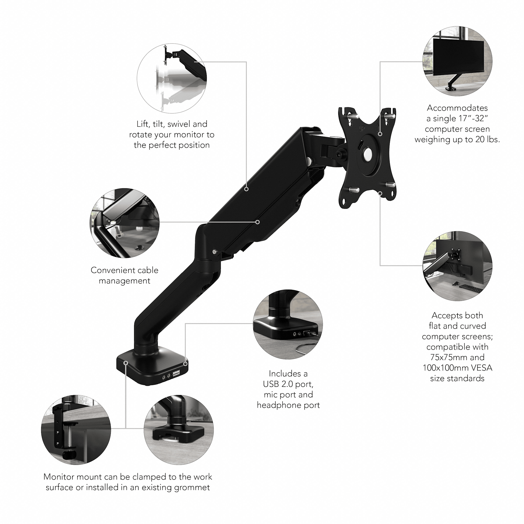 Adjustable Single Monitor Arm with USB — panel 2
