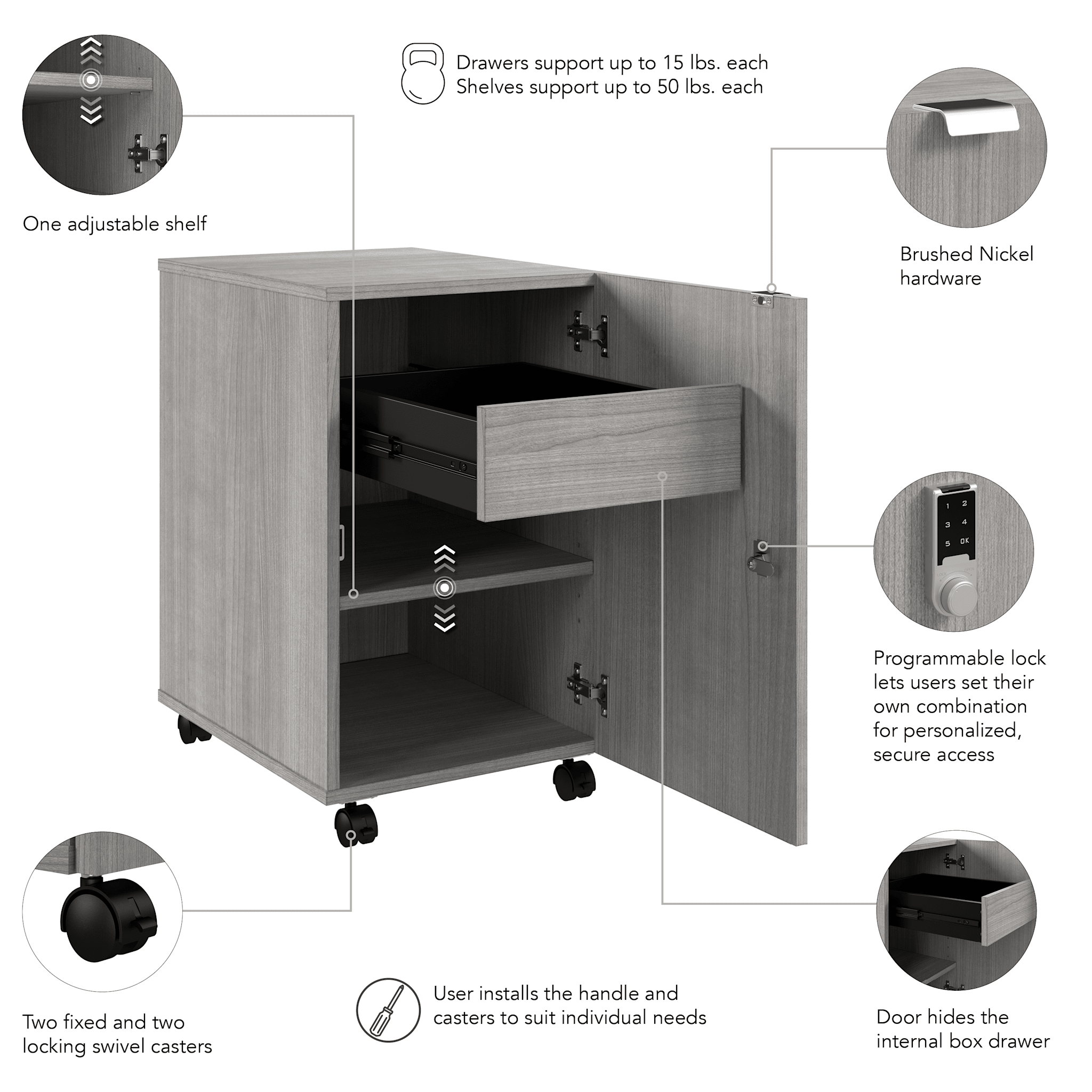 Assure Mobile File Cabinet with Drawer, Door, and Keypad Lock — panel 6