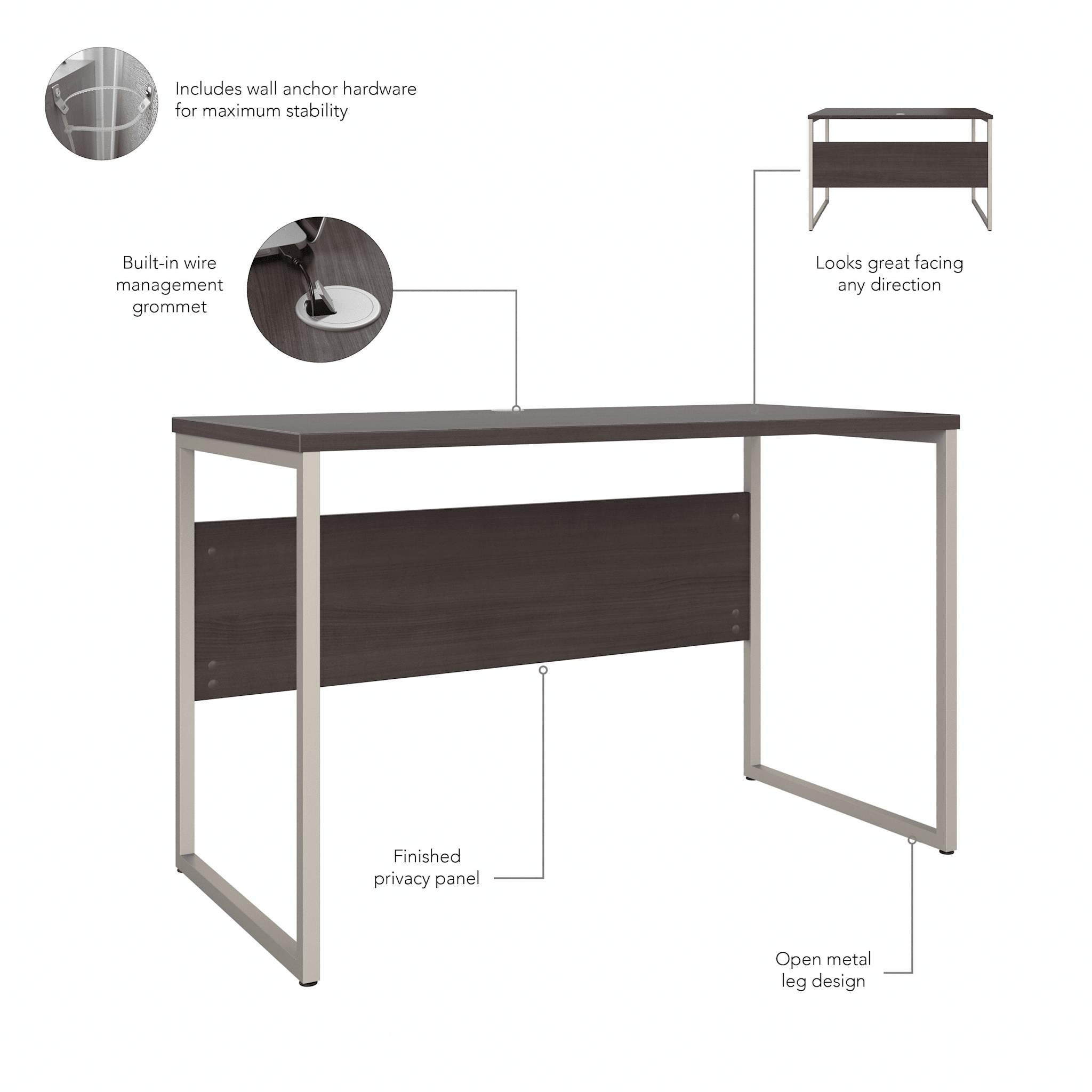 Hybrid 48W x 24D Computer Table Desk with Metal Legs — panel 1