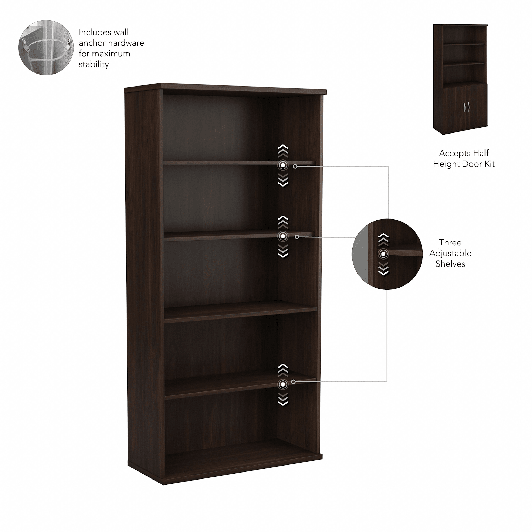 Studio C Tall 5 Shelf Bookcase — panel 1