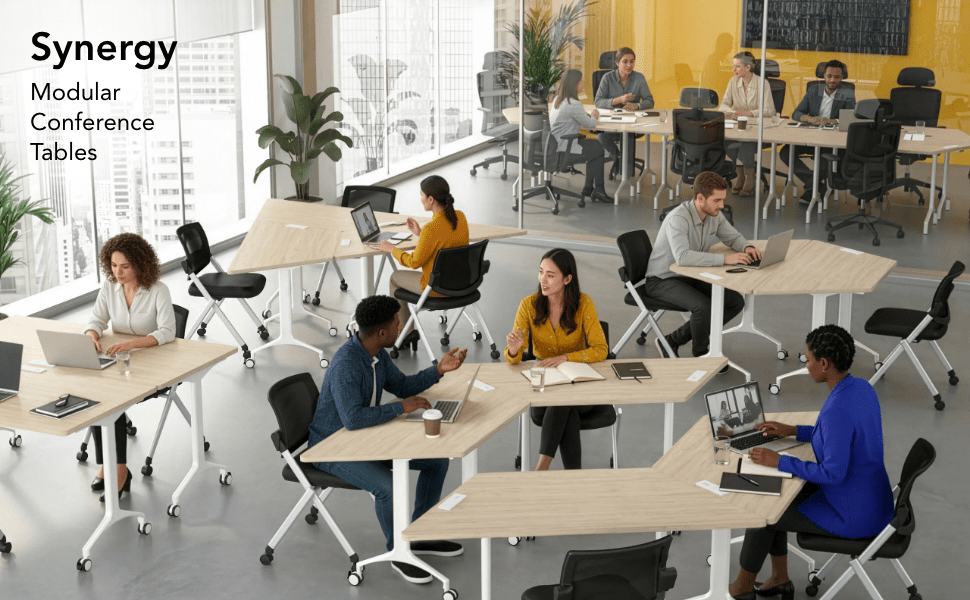 Synergy 60-inch Trapezoid Modular Office Conference Table — panel 1