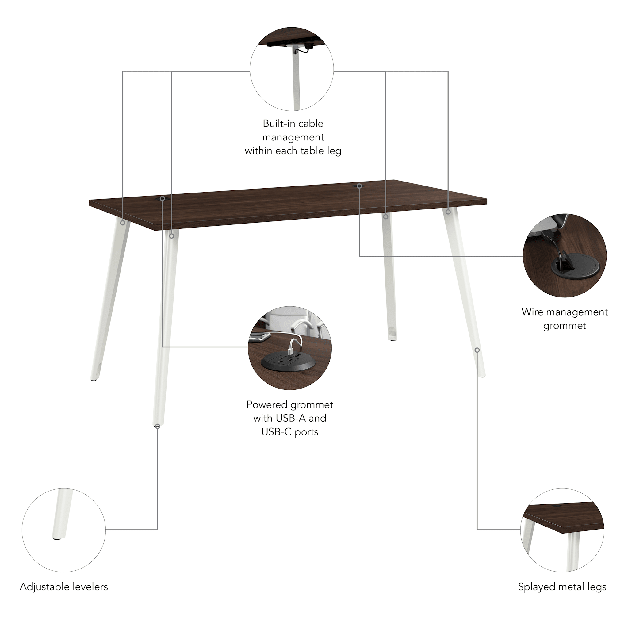 Vista 60W x 30D Computer Desk with Splayed Metal Legs — panel 6