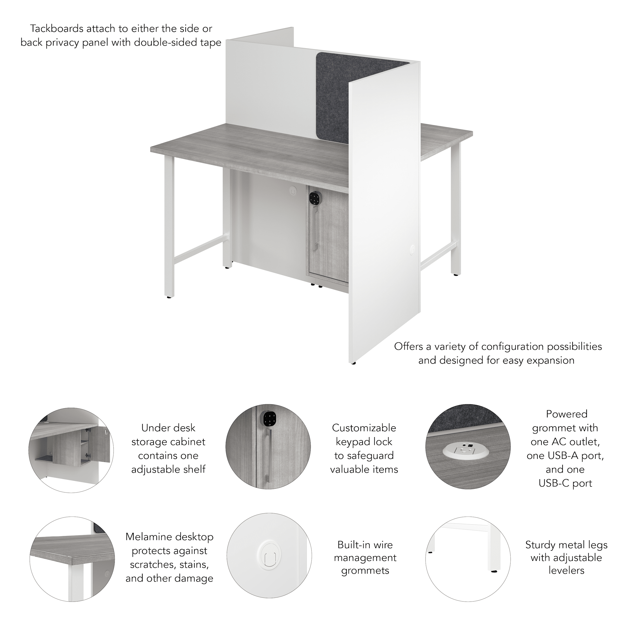 Hustle 48-inch 2 Person Office Cubicles with Locking Storage Cabinet — panel 6