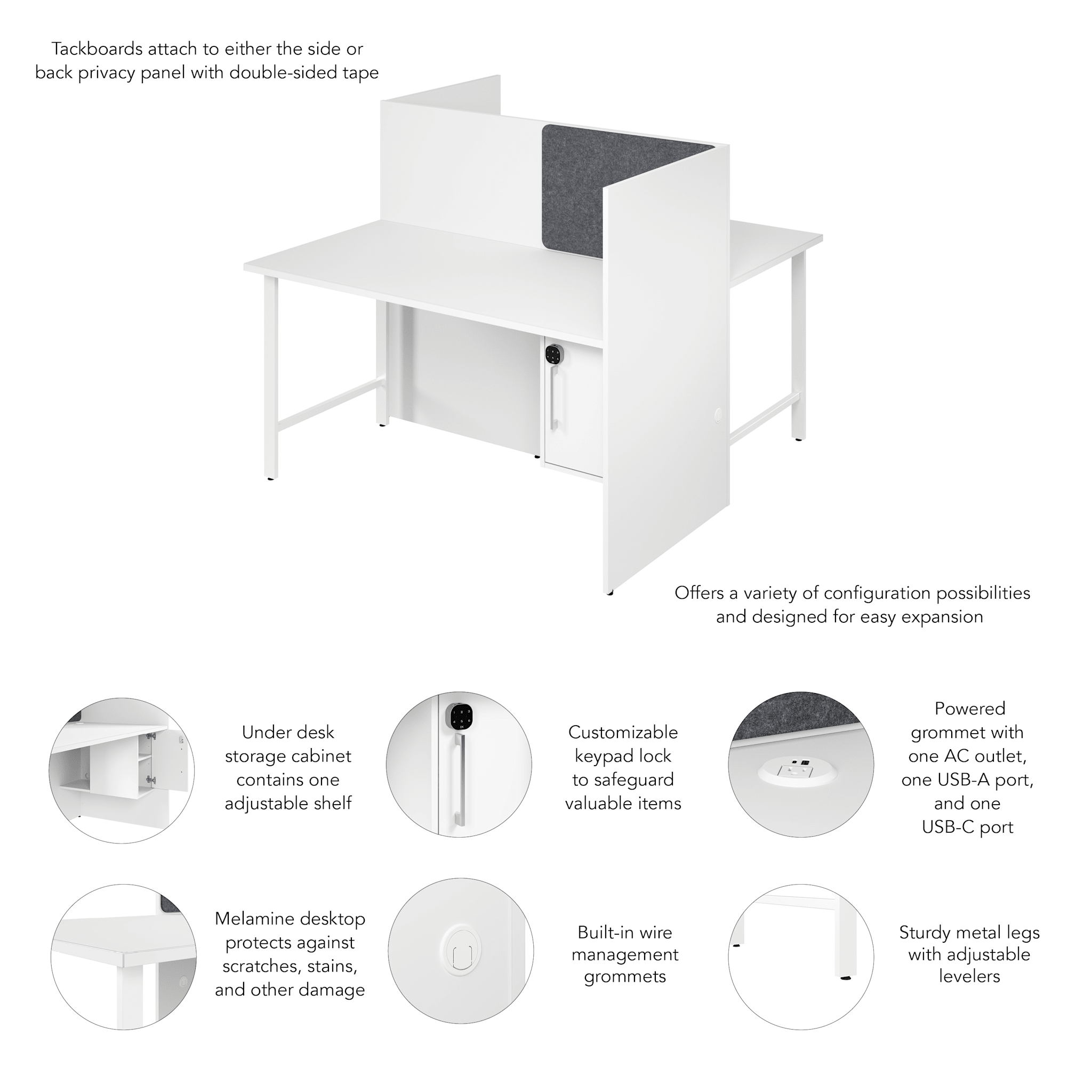 Hustle 60-inch 2 Person Office Cubicles with Locking Storage Cabinet — panel 6