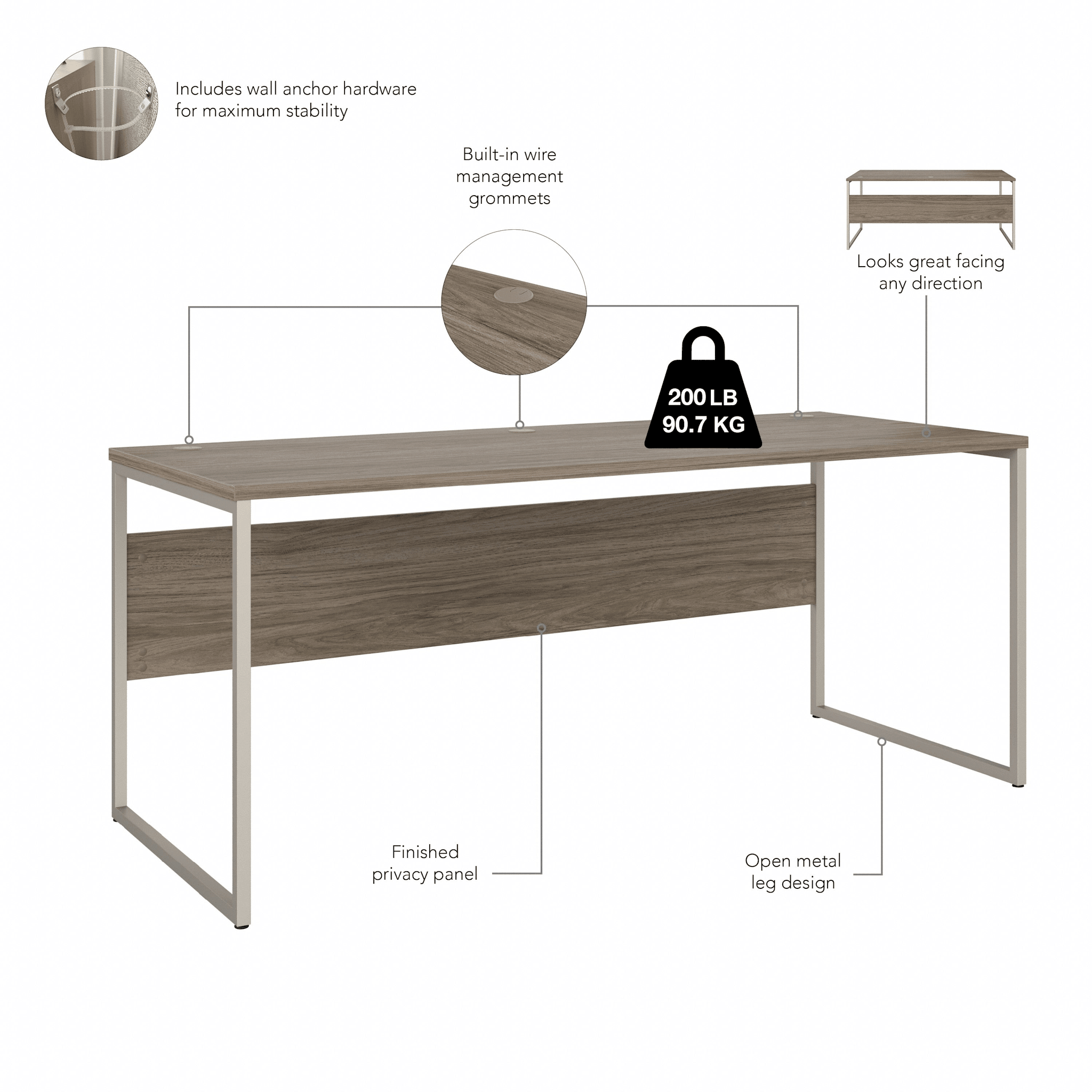 Hybrid 72W x 30D Computer Table Desk with Metal Legs — panel 1