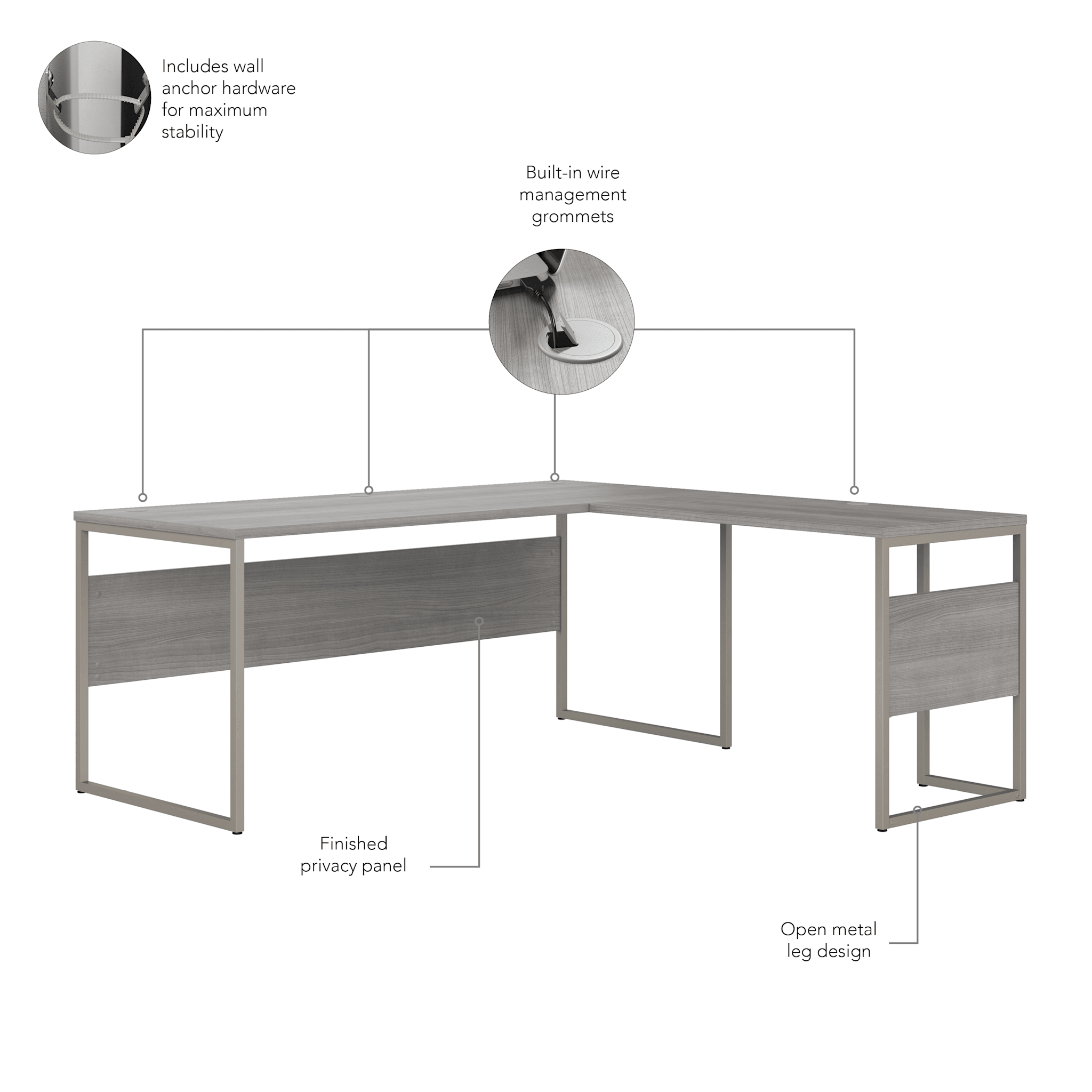 Hybrid 72W x 30D L Shaped Table Desk with Metal Legs — panel 1