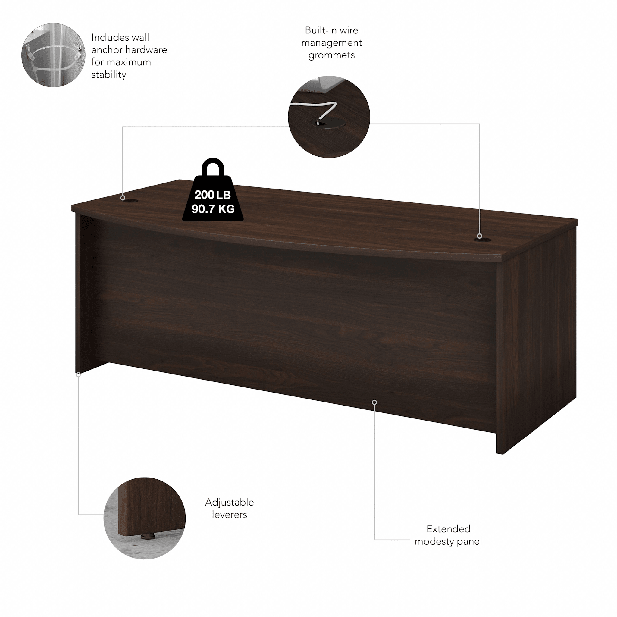 Studio C 72W x 36D Bow Front Desk — panel 1
