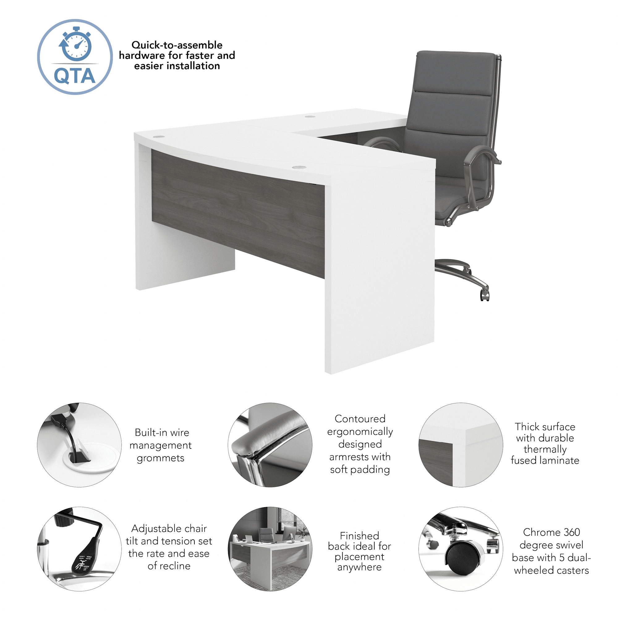 Echo L Shaped Bow Front Desk with High Back Chair — panel 1