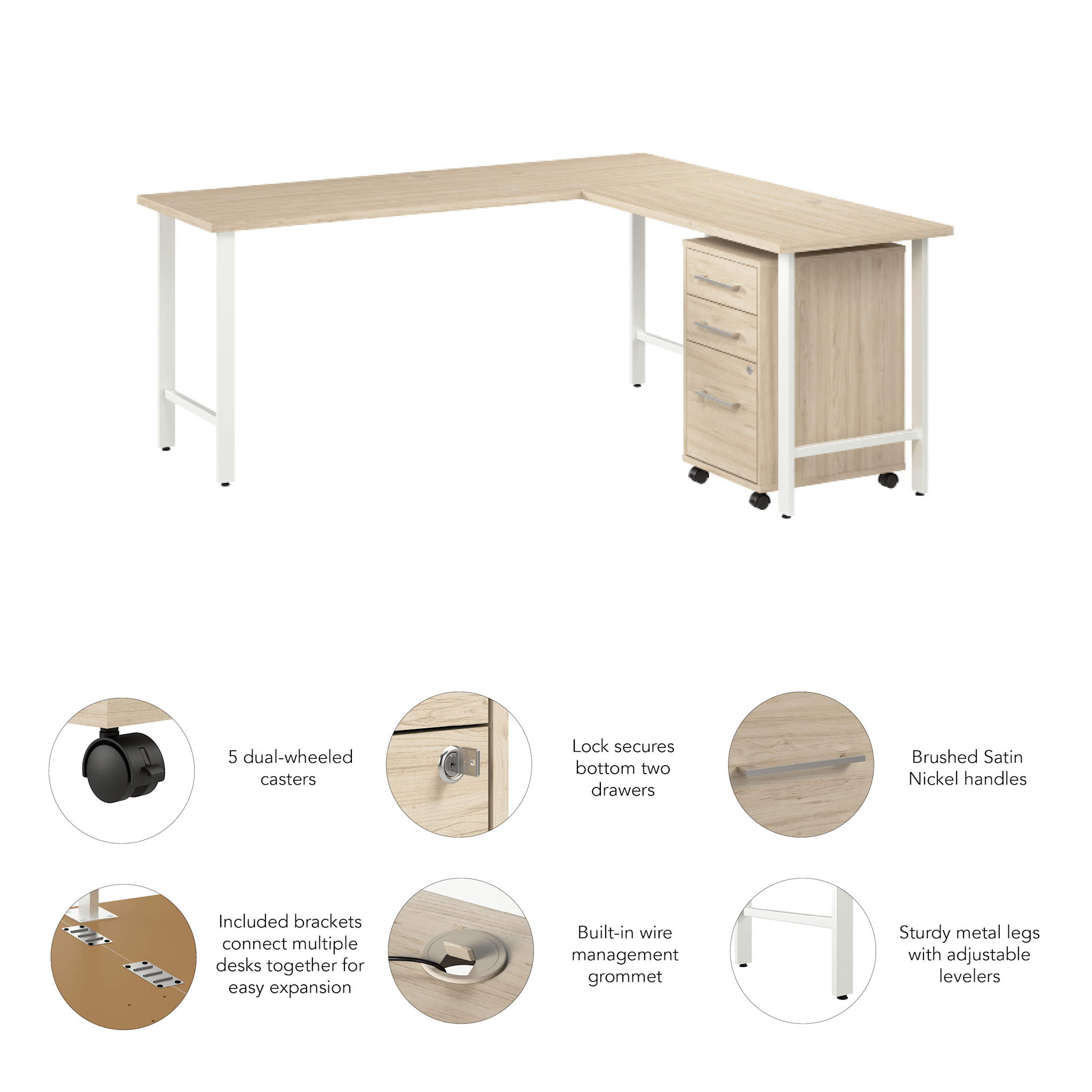 Hustle 72W x 24D L Shaped Computer Desk with 3 Drawer Mobile File Cabinet — panel 6