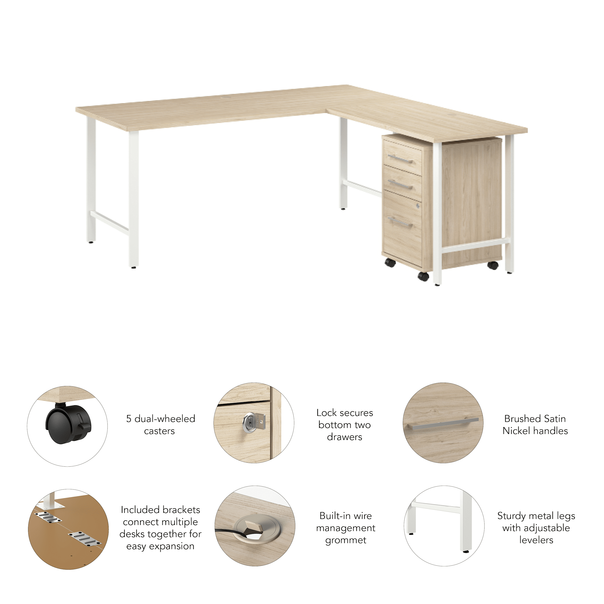 Hustle 72W x 30D L Shaped Computer Desk with 3 Drawer Mobile File Cabinet — panel 6
