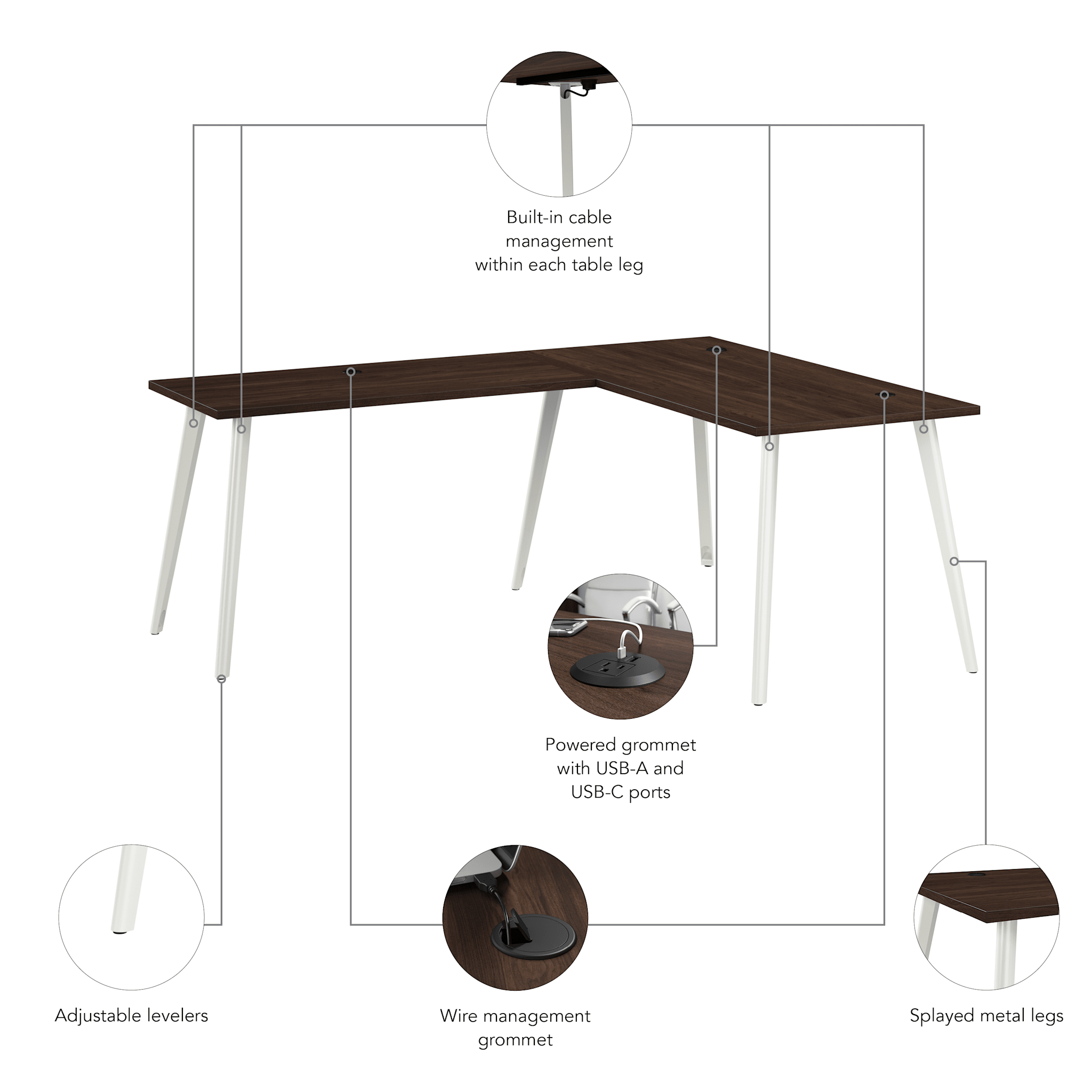 Vista 60W x 30D L Shaped Desk with Splayed Metal Legs — panel 6