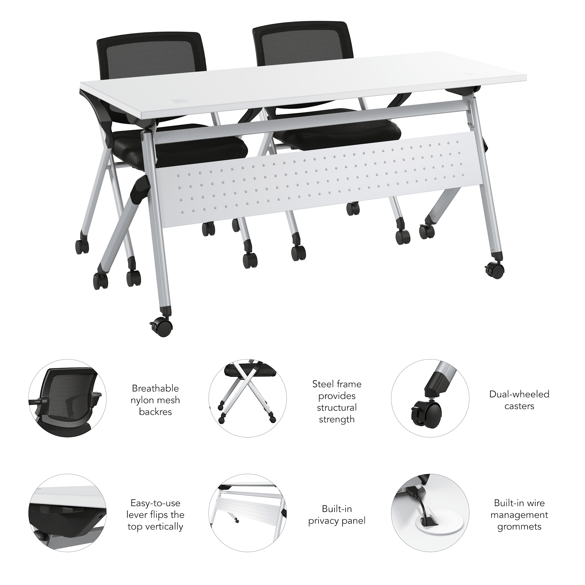 Envision 60W Folding Training Table and 2 Folding Chairs with Arms — panel 6
