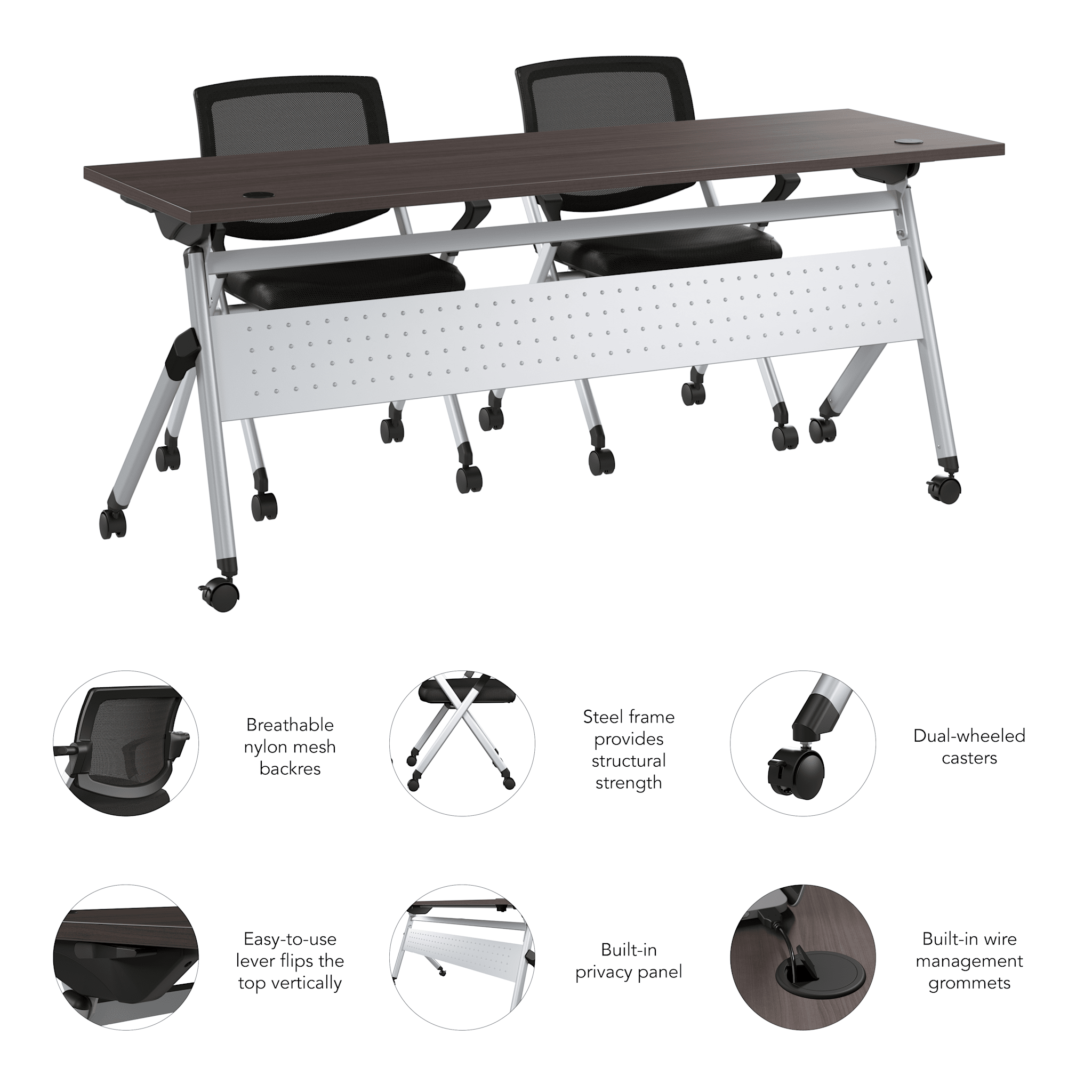 Envision 72W Folding Training Table and 2 Folding Chairs with Arms — panel 6