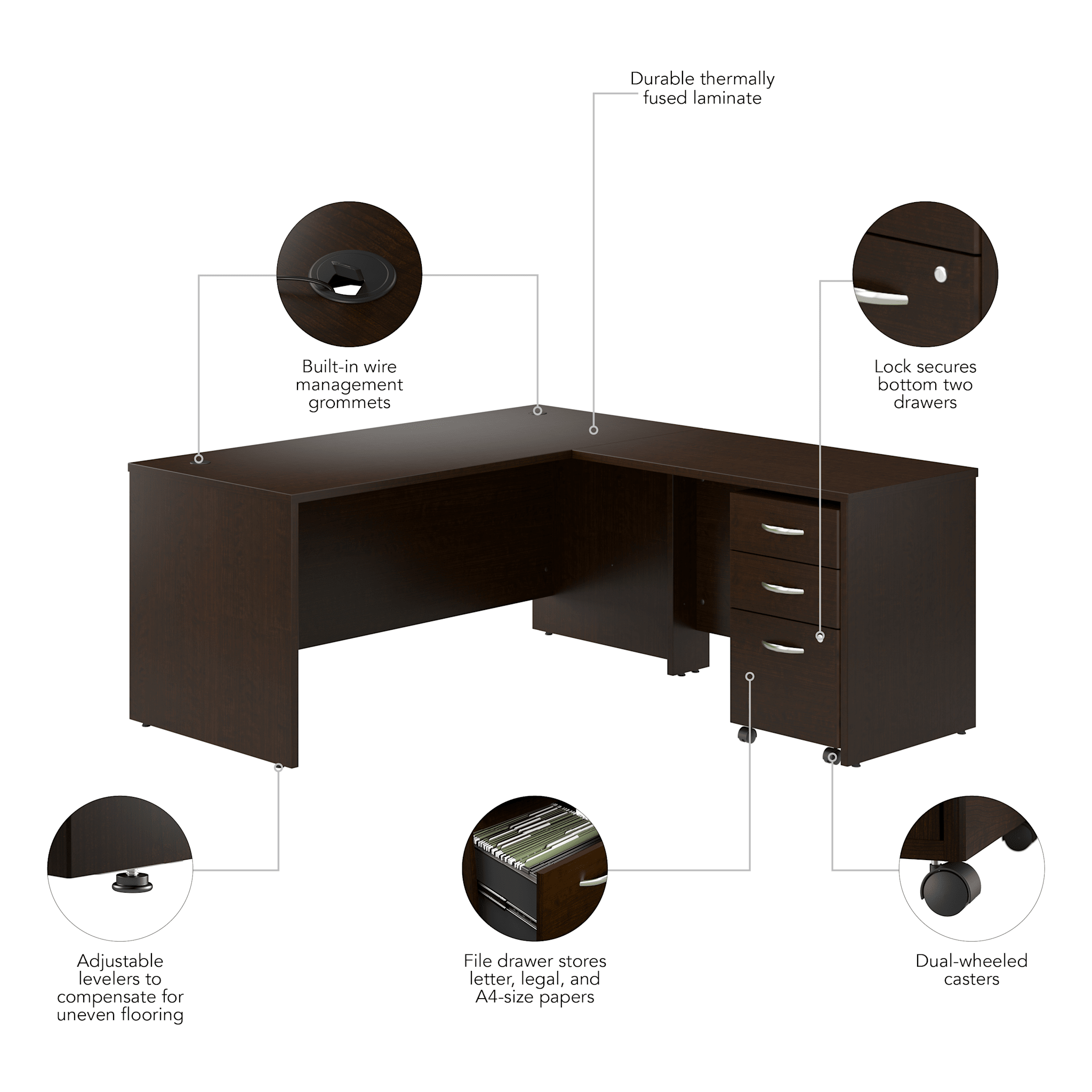 Series C 66W L Shaped Desk with 42W Return and Mobile File Cabinet — panel 1