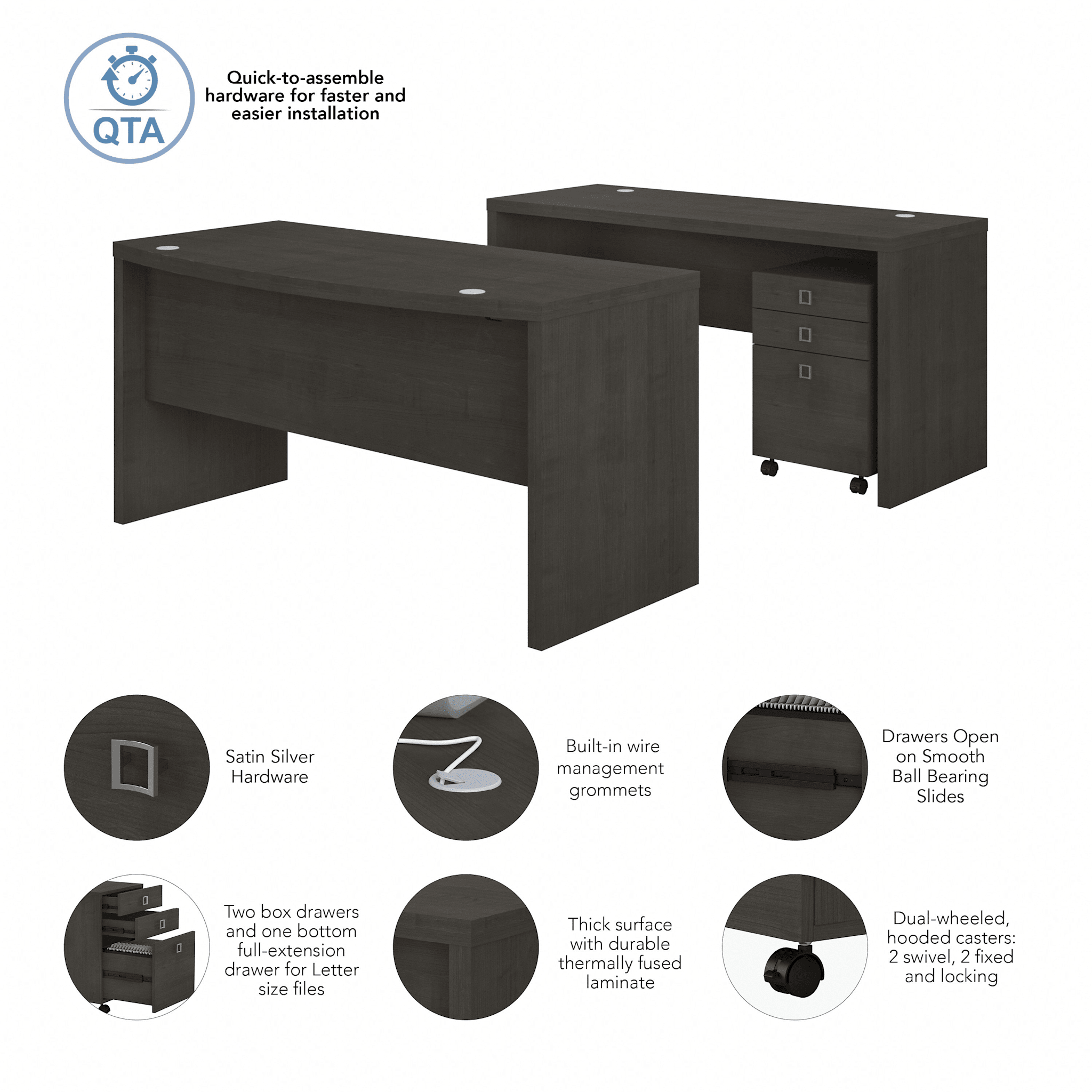 Echo Bow Front Desk and Credenza with Mobile File Cabinet — panel 1