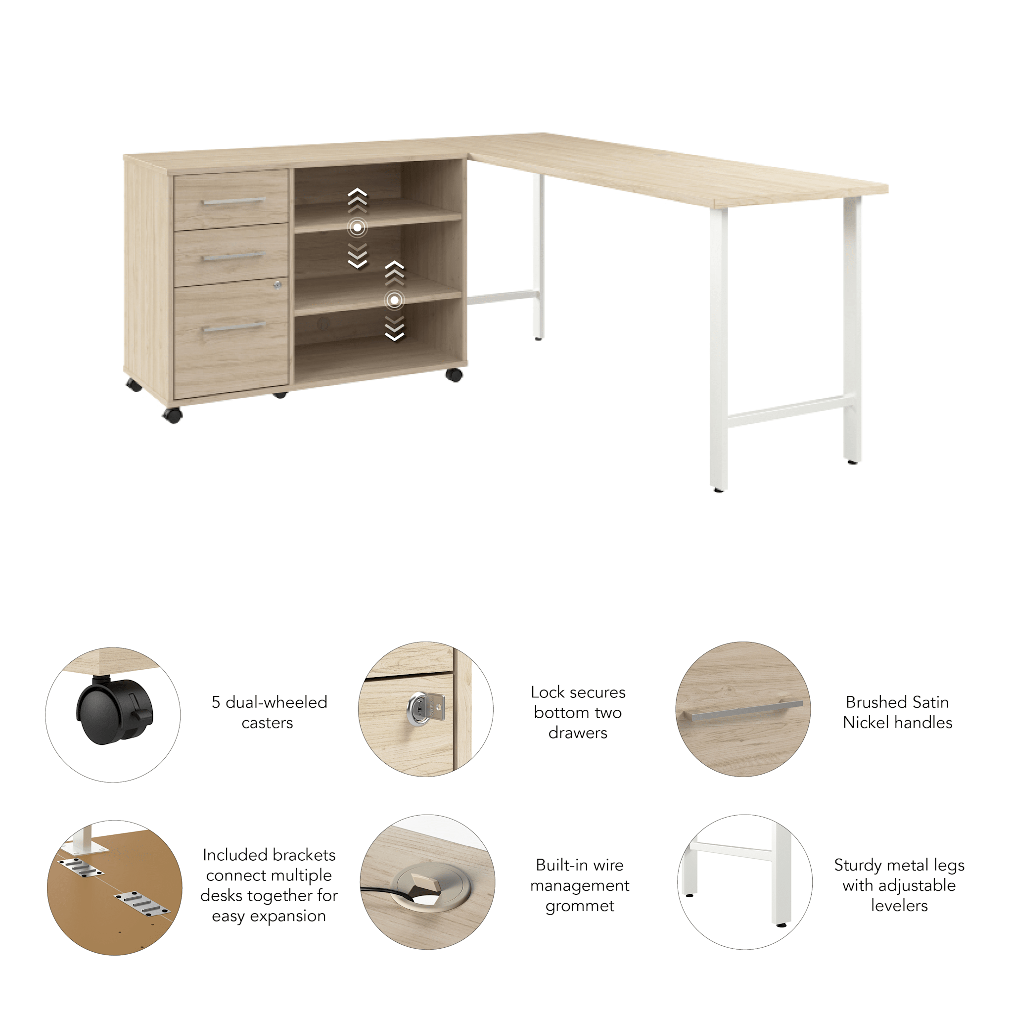 Hustle 72W x 24D Computer Desk and Storage Cabinet with Drawers and Shelves — panel 6