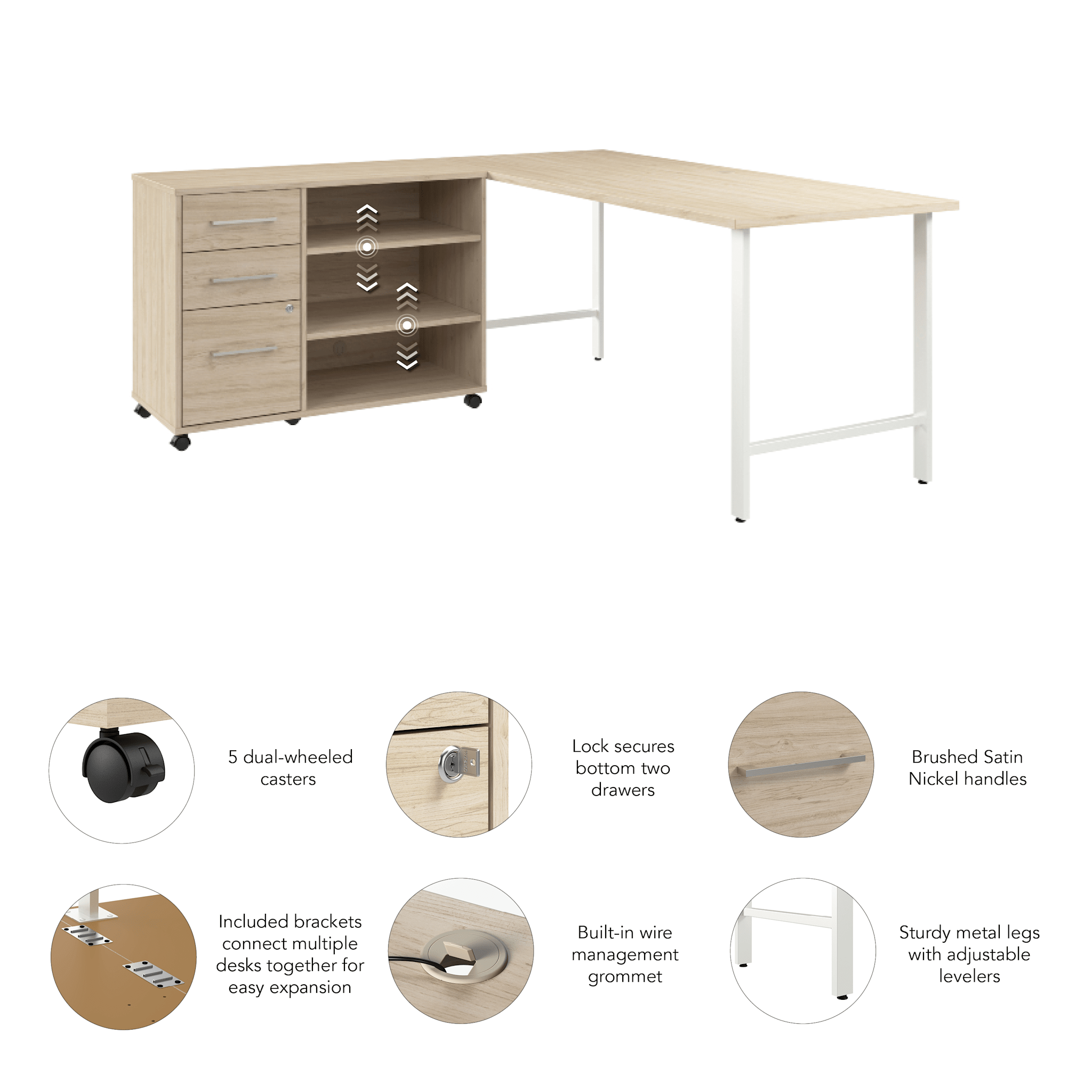 Hustle 72W x 30D Computer Desk and Storage Cabinet with Drawers and Shelves — panel 6