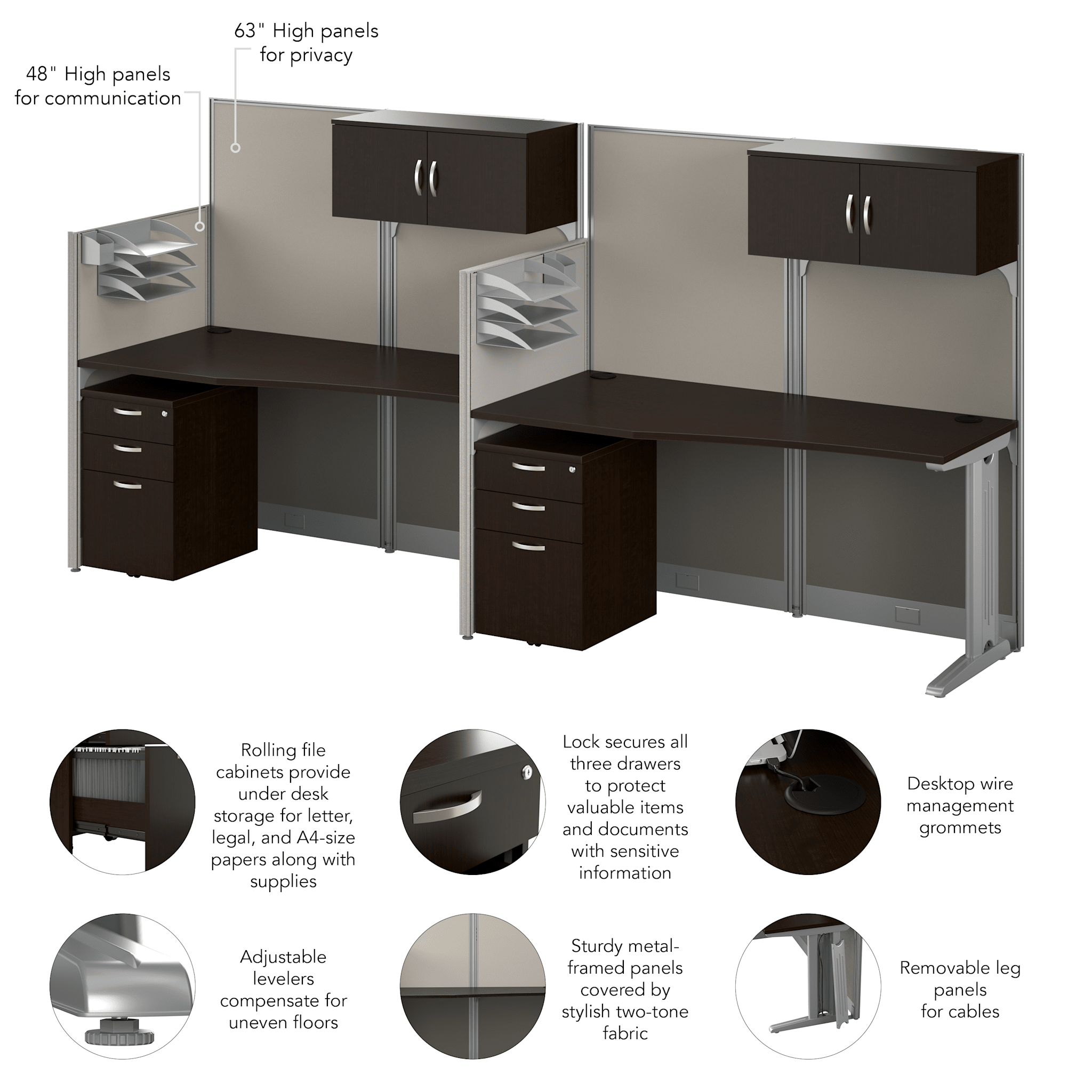 Office in an Hour 2 Person Cubicle Desks with Storage, Drawers, and Organizers — panel 1