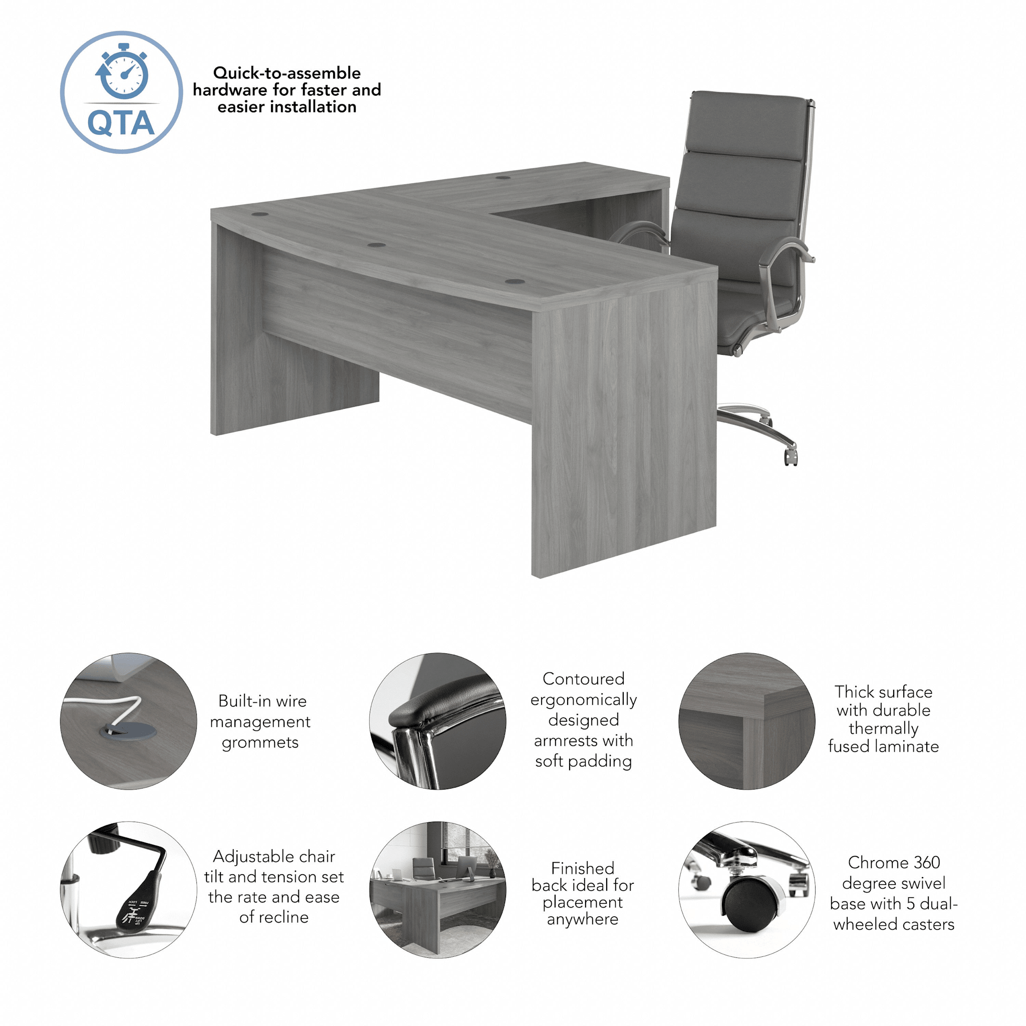 Echo 72W Bow Front L Shaped Desk and Chair Set — panel 1
