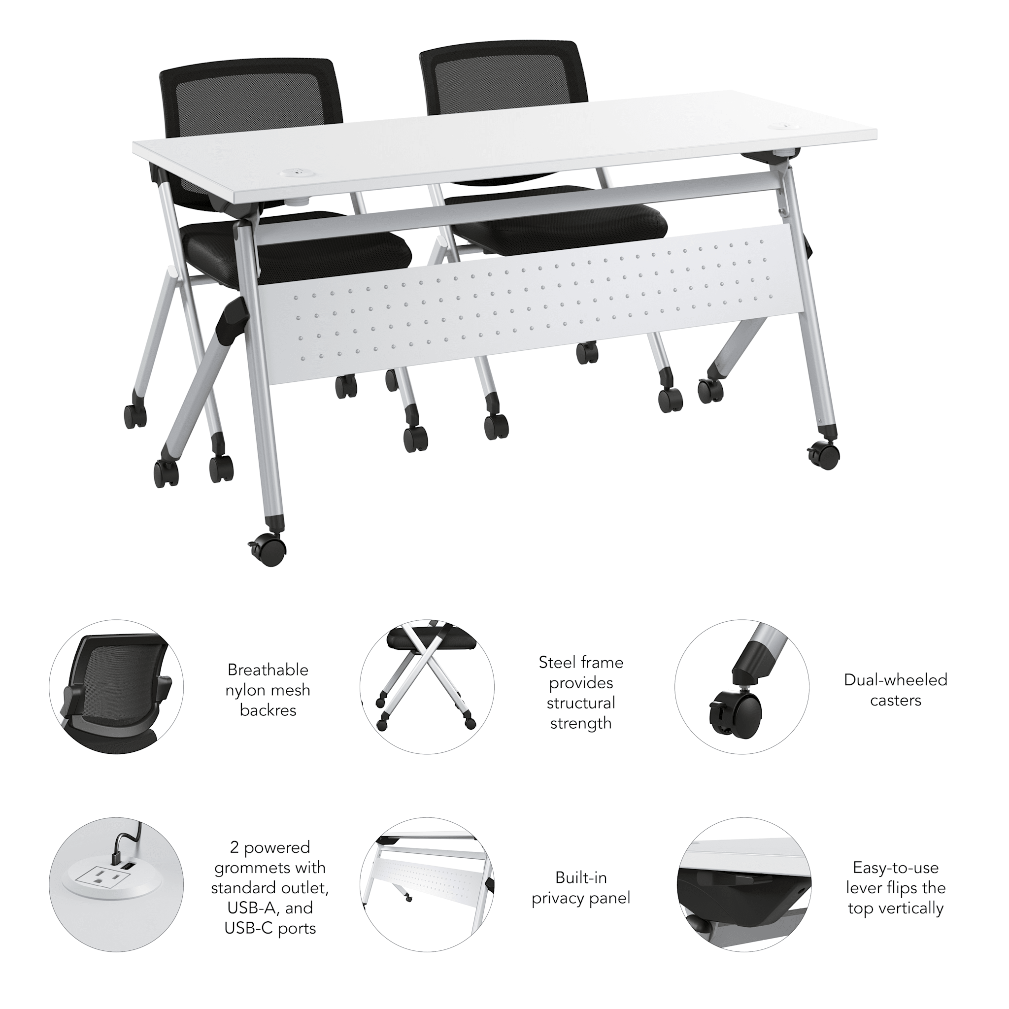 Envision 60W Folding Training Table with Powered Grommets and 2 Chairs — panel 6