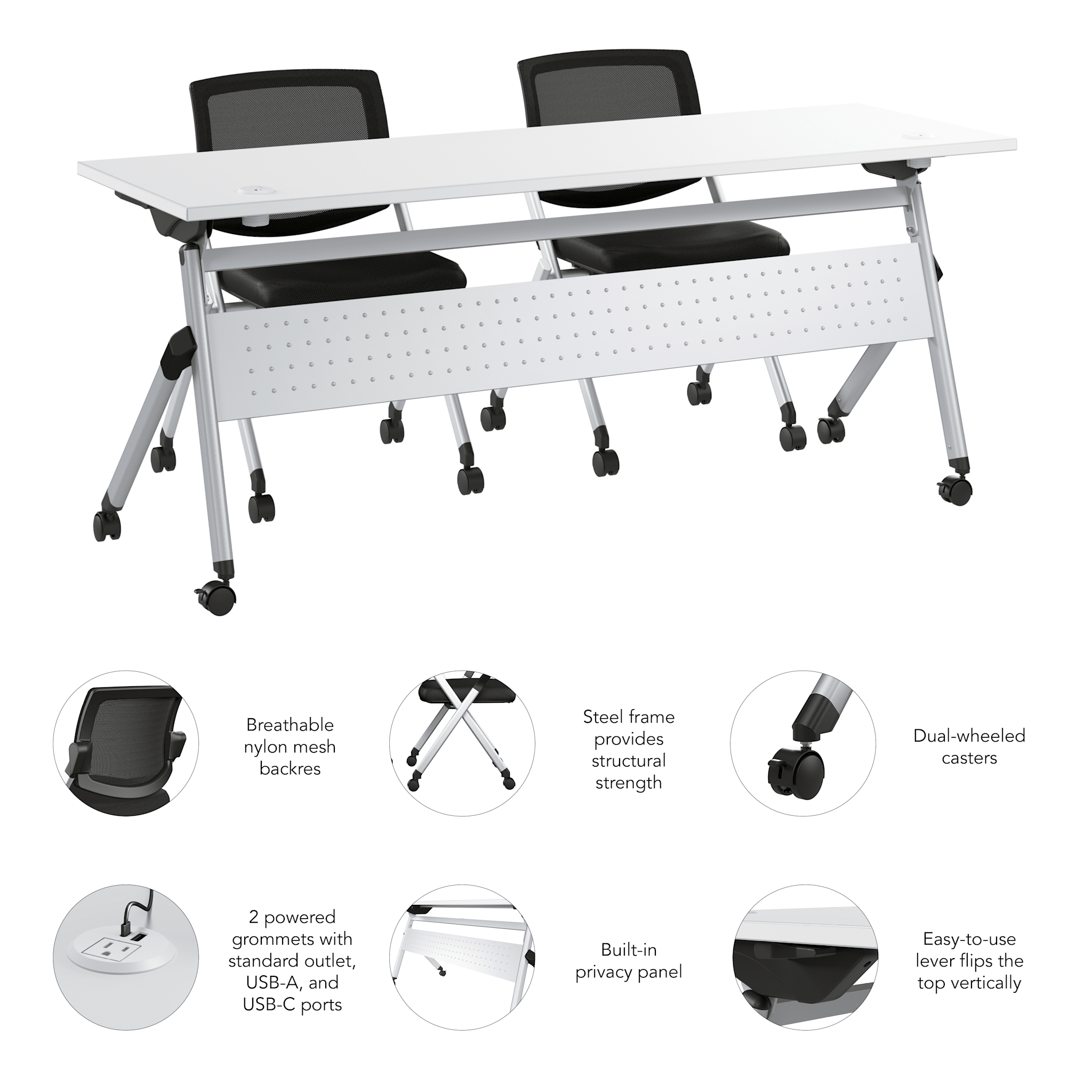 Envision 72W Folding Training Table with Powered Grommets and 2 Chairs — panel 6