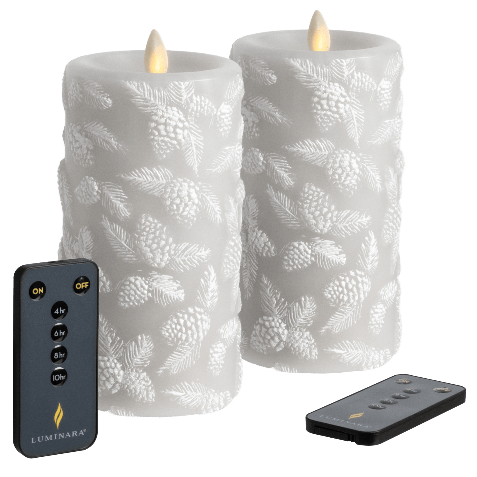 The Sculpted Wax Pinecone and Greenery Flameless Candle Set