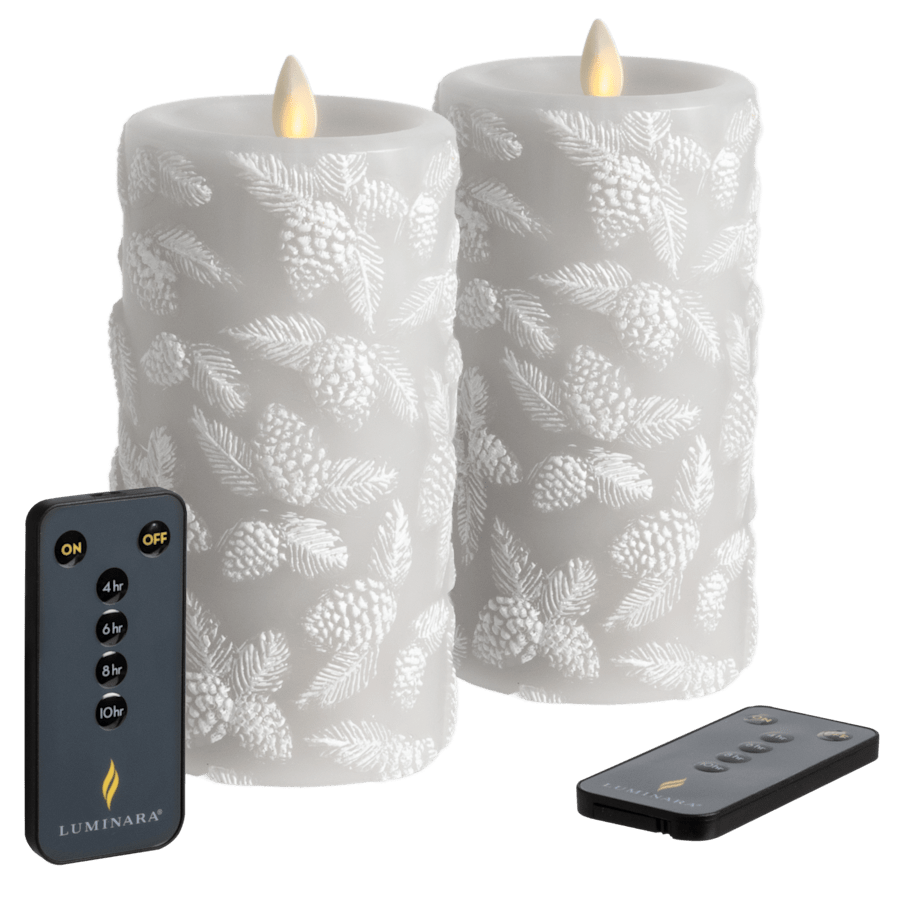The Sculpted Wax Pinecone and Greenery Flameless Candle Set