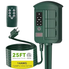 BN-Link Outdoor Power Strip with 25FT Extension Cord & Timer