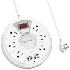 Bestek 6' Extension Cord Travel Power Strip with 4 USB Ports & 6-Outlet