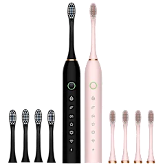 2-Pack: Ultrasonic Rechargeable Toothbrush Set with 8 Total Brush Heads