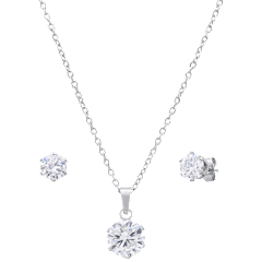 Saffron Stainless Steel Cubic Zirconia Necklace & Stud Earring Set