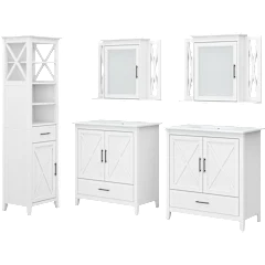 Key West 64W Double Vanity Set with Sinks, Medicine Cabinets and Linen Tower