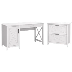 Key West 54W Computer Desk with Storage and 2 Drawer Lateral File Cabinet