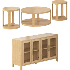Vera 60W TV Stand with Round Coffee Table and Set of 2 End Tables