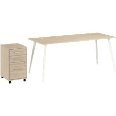 Vista 72W Desk with Splayed Metal Legs and 3 Drawer Mobile File Cabinet