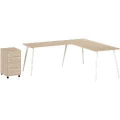 Vista 72W L Shaped Desk with Splayed Metal Legs and Mobile File Cabinet