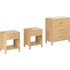 Vera 3 Drawer Dresser with Set of 2 Nightstands with Drawer