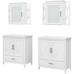 2-Pack: Key West 64W Vanity Set with Sinks and Medicine Cabinets in White Ash