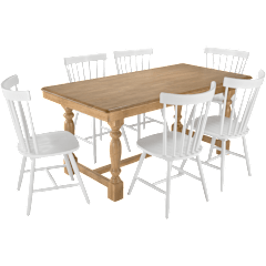 Sterling 67W Squire Trestle Dining Table with 6 High Back Spindle Dining Chairs