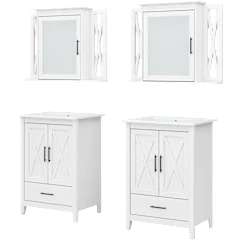 2-Pack: Key West 48W Vanity Set with Sinks and Medicine Cabinets in White Ash