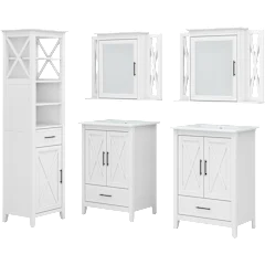 Key West 48W Double Vanity Set with Sinks, Medicine Cabinets and Linen Tower