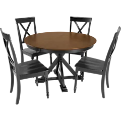 West End 45W Round Trestle Dining Table with 4 Cross Back Dining Chairs