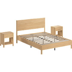 Vera Queen Platform Bed with Set of 2 Nightstands with Drawer