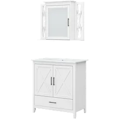 Key West 32W Bathroom Vanity Sink with Mirror in White Ash