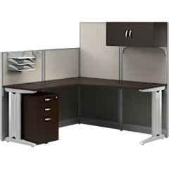 Office in an Hour 65W L Shaped Cubicle Desk with Storage, Drawers, and Organizer