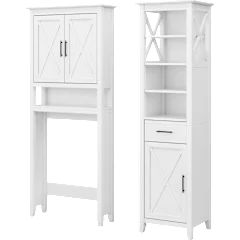 Key West Tall Linen Cabinet and Over The Toilet Storage Cabinet in White Ash