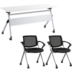 Envision 60W Folding Training Table and 2 Folding Chairs with Arms