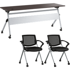 Envision 72W Folding Training Table and 2 Folding Chairs with Arms