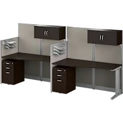 Office in an Hour 2 Person Cubicle Desks with Storage, Drawers, and Organizers