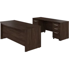 Studio C 72W x 36D Bow Front Desk and Credenza with Mobile File Cabinets